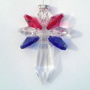 Patriotic Crystal Angel Suncatcher Rainbow Maker July 4th Celebratory Ornament